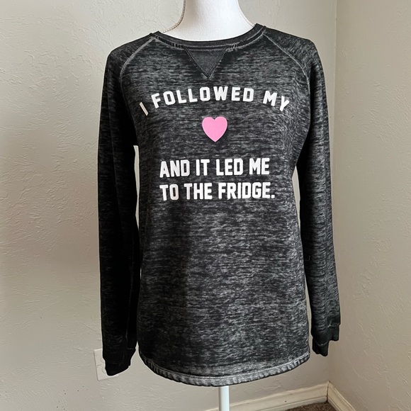 Freeze Tops - Freeze I Followed My Heart Burn Out Sweatshirt L Black White Pink
